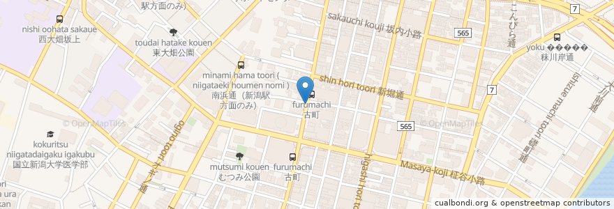 Mapa de ubicacion de カフェ Takaraya en ژاپن, 新潟県, 新潟市, 中央区.