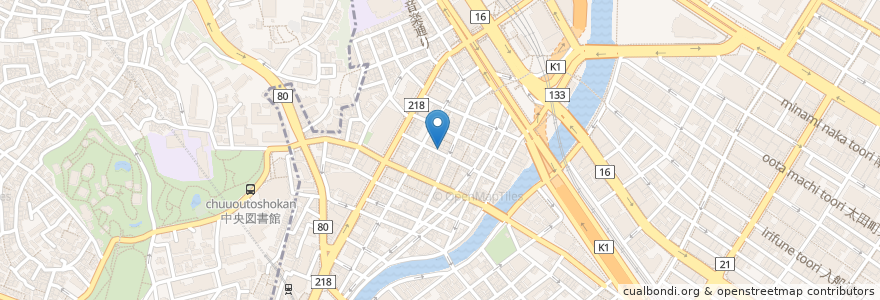 Mapa de ubicacion de 野毛たべもの横丁 en Japan, Präfektur Kanagawa, Yokohama, 中区, 西区.