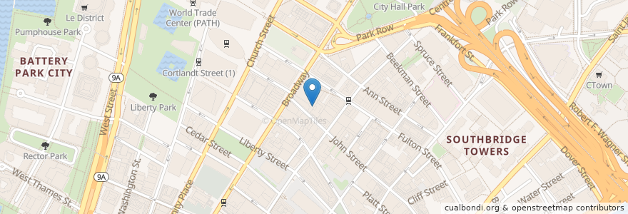 Mapa de ubicacion de Les Halles en Estados Unidos De América, Nueva York, Nueva York, New York County, Manhattan Community Board 1, Manhattan.