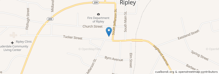 Mapa de ubicacion de Emanuel Episcopal Church en Verenigde Staten, Tennessee, Lauderdale County, Ripley.