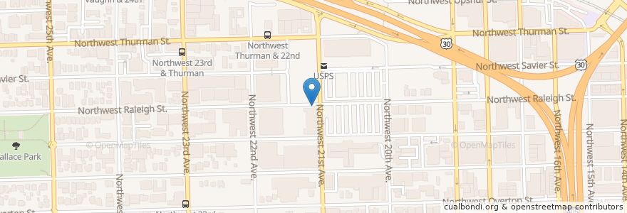 Mapa de ubicacion de Biketown PDX NW Raleigh at 21st en 美利坚合众国/美利堅合眾國, 俄勒冈州/俄勒岡州, Portland, Multnomah County.