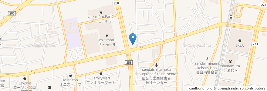 Mapa de ubicacion de 七十七銀行 長町南支店 en Japan, 宮城県, 仙台市, 太白区.