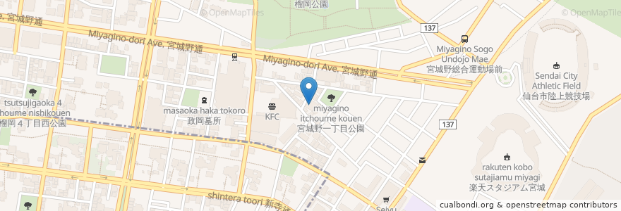 Mapa de ubicacion de ツルハドラッグ en 日本, 宮城県, 仙台市, 若林区.