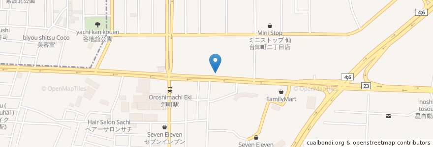 Mapa de ubicacion de きらやか銀行 仙台卸町支店 en Japón, Prefectura De Miyagi, 仙台市, 若林区.
