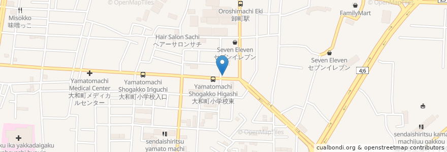 Mapa de ubicacion de 岩手銀行 宮城野支店 en Giappone, 宮城県, 仙台市, 若林区.