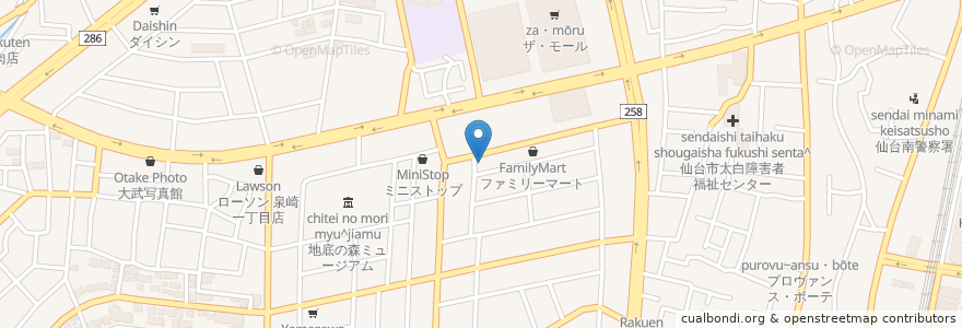 Mapa de ubicacion de 仙台銀行 長町南支店 en Japonya, 宮城県, 仙台市, 太白区.