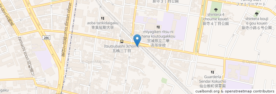 Mapa de ubicacion de フタミ薬局 en 日本, 宮城県, 仙台市, 若林区.