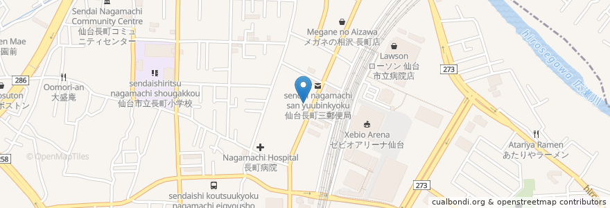 Mapa de ubicacion de 七十七銀行 長町支店 en Japon, Préfecture De Miyagi, 仙台市, 太白区.