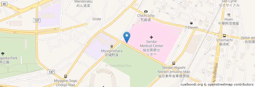 Mapa de ubicacion de 仙台国立病院前郵便局 en Japonya, 宮城県, 仙台市, 宮城野区.