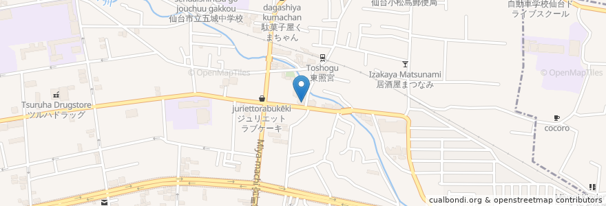 Mapa de ubicacion de 仙台銀行 宮町支店 en Japon, Préfecture De Miyagi, 仙台市, 青葉区.