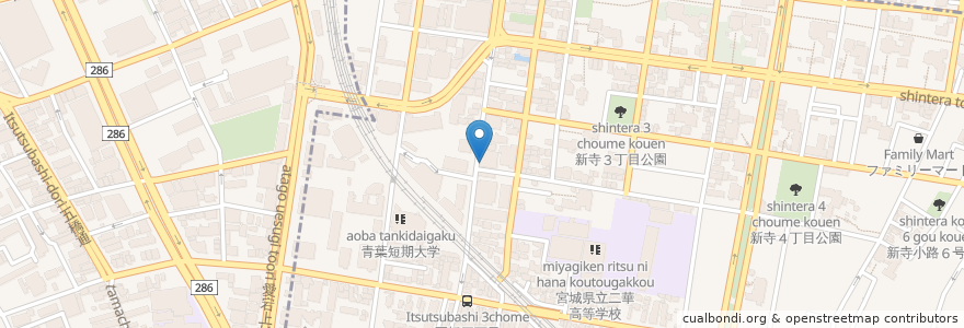 Mapa de ubicacion de たらこカフェ en Japonya, 宮城県, 仙台市, 青葉区, 若林区.