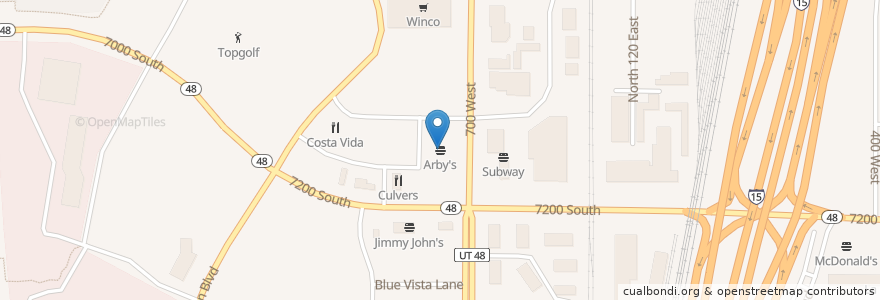 Mapa de ubicacion de Arby's en 美利坚合众国/美利堅合眾國, 犹他州 / 猶他州, Salt Lake County, Midvale.