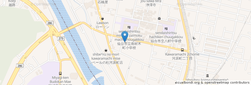 Mapa de ubicacion de 若林消防河原町分署 en Japan, 宮城県, 仙台市.