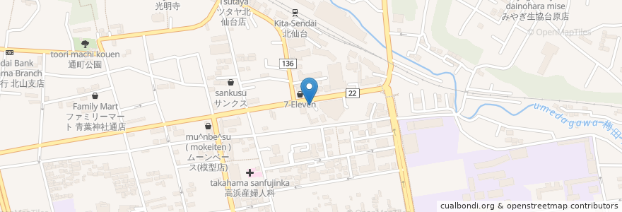 Mapa de ubicacion de Kobayashi Eye Clinic en Japan, Miyagi Prefecture, Sendai, Aoba Ward.