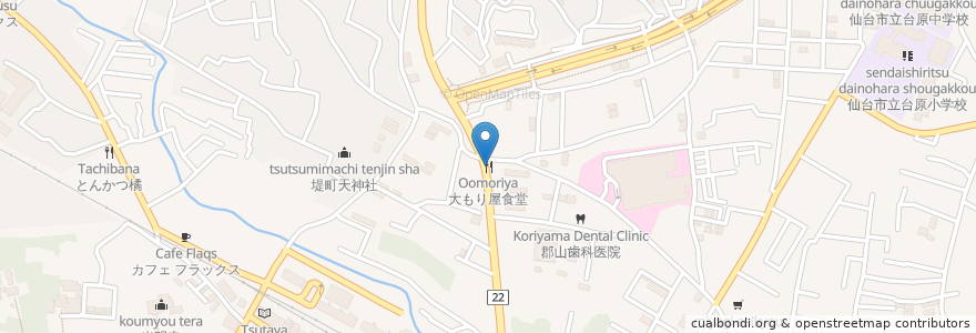 Mapa de ubicacion de 大もり屋食堂 en Japão, 宮城県, 仙台市, 青葉区.