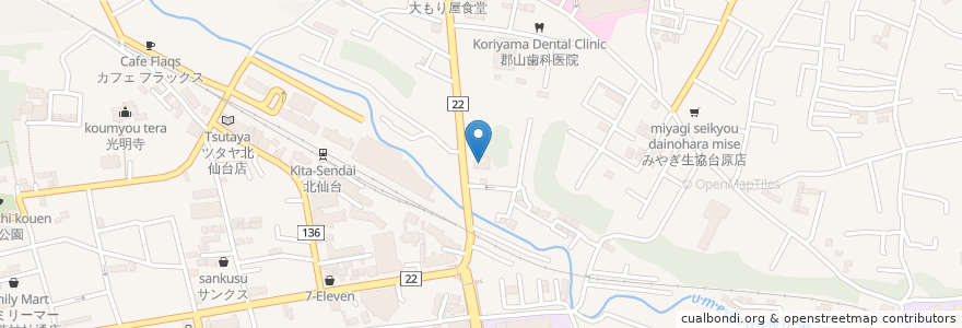 Mapa de ubicacion de 台原内科クリニック en ژاپن, 宮城県, 仙台市, 青葉区.