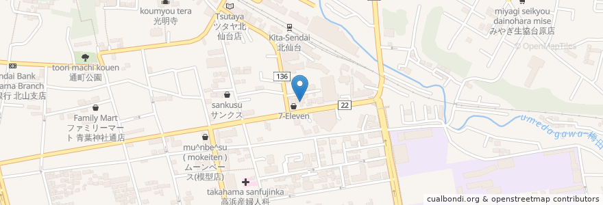 Mapa de ubicacion de こまつ皮膚科クリニック en Япония, Мияги, 仙台市, 青葉区.
