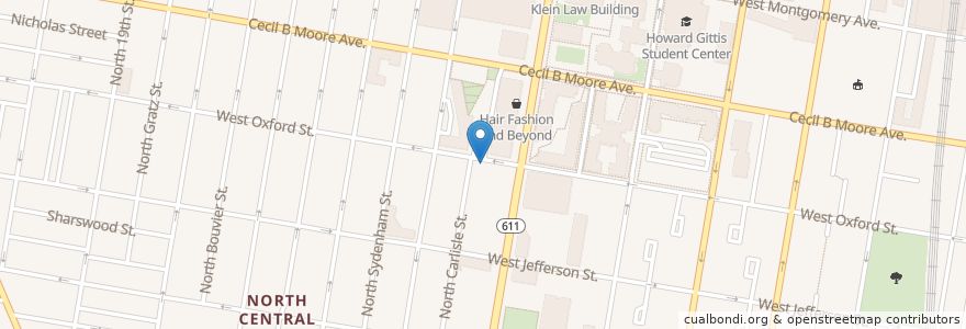 Mapa de ubicacion de The New Barber's Hall en United States, Pennsylvania, Philadelphia County, Philadelphia.