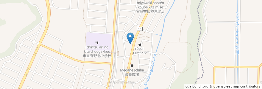 Mapa de ubicacion de 丸亀製麺 en Jepun, 兵庫県, 神戸市, 北区.