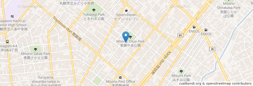 Mapa de ubicacion de 札幌市豊平区 美園まちづくりセンター en 일본, 홋카이도, 石狩振興局, 札幌市, 豊平区.