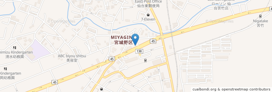 Mapa de ubicacion de 北日本銀行 原町支店 en Japão, 宮城県, 仙台市, 宮城野区.