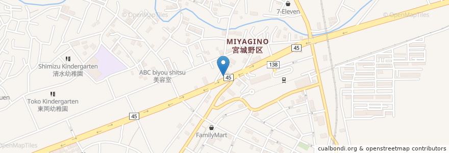 Mapa de ubicacion de くるまやラーメン en Japan, Präfektur Miyagi, 仙台市, 宮城野区.