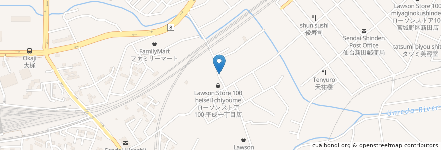 Mapa de ubicacion de 万福食堂 en Japonya, 宮城県, 仙台市, 宮城野区.