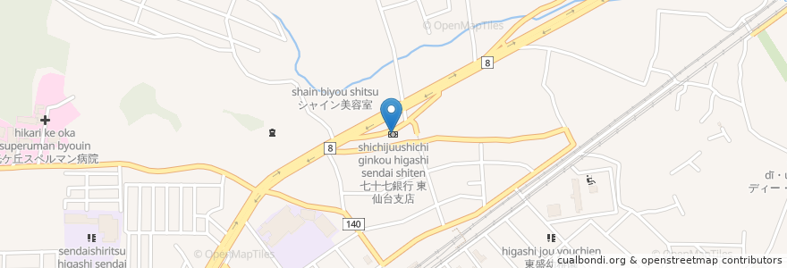Mapa de ubicacion de 七十七銀行 東仙台支店 en 日本, 宮城県, 仙台市, 宮城野区.