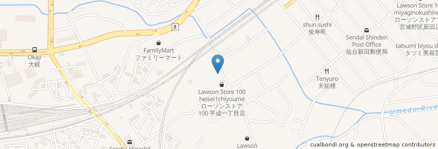 Mapa de ubicacion de サトウ歯科クリニック en 日本, 宫城县, 仙台市, 宮城野区.