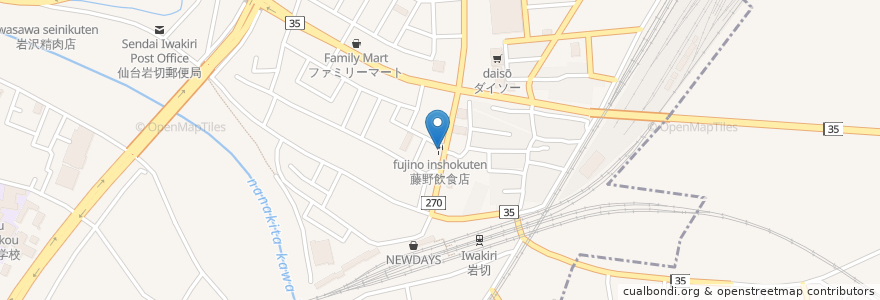 Mapa de ubicacion de 藤野飲食店 en Japan, Miyagi Prefecture, Sendai, Miyagino Ward.