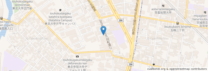 Mapa de ubicacion de パンセル en 日本, 宮城県, 仙台市, 青葉区.