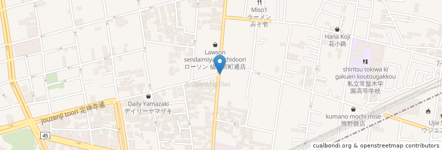 Mapa de ubicacion de 宮町歯科医院 en Jepun, 宮城県, 仙台市, 青葉区.