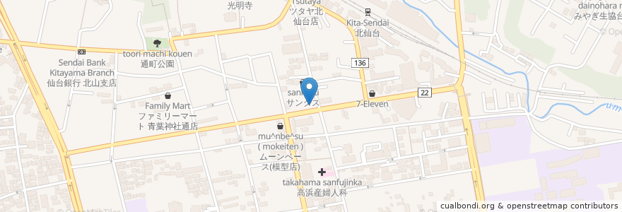Mapa de ubicacion de カトリック北仙台教会 en Japonya, 宮城県, 仙台市, 青葉区.