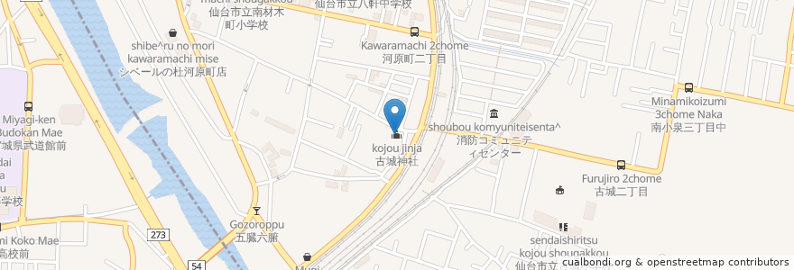 Mapa de ubicacion de 古城神社 en 日本, 宮城県, 仙台市, 若林区.