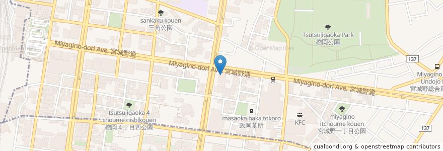 Mapa de ubicacion de 七十七銀行 榴ヶ岡支店 en Japão, 宮城県, 仙台市, 宮城野区.