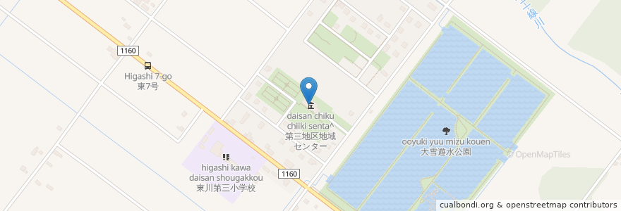 Mapa de ubicacion de 第三地区地域センター en Japan, Präfektur Hokkaido, 上川総合振興局, 上川郡(石狩国), 東川町.