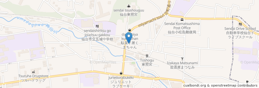 Mapa de ubicacion de 草刈内科医院 en 일본, 미야기현, 仙台市, 青葉区.