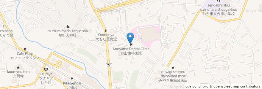 Mapa de ubicacion de 郡山歯科医院 en Japon, Préfecture De Miyagi, 仙台市, 青葉区.