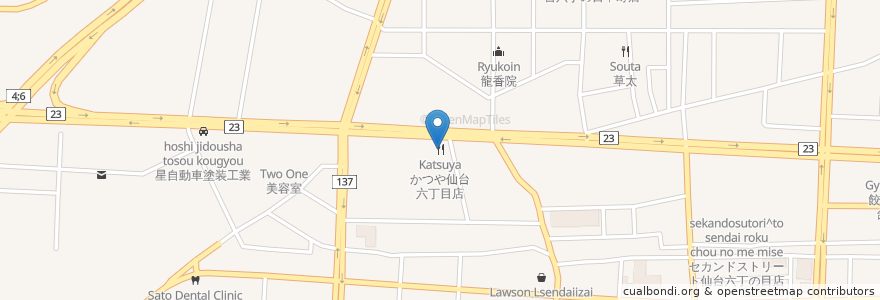 Mapa de ubicacion de かつや仙台六丁目店 en Giappone, 宮城県, 仙台市, 若林区.