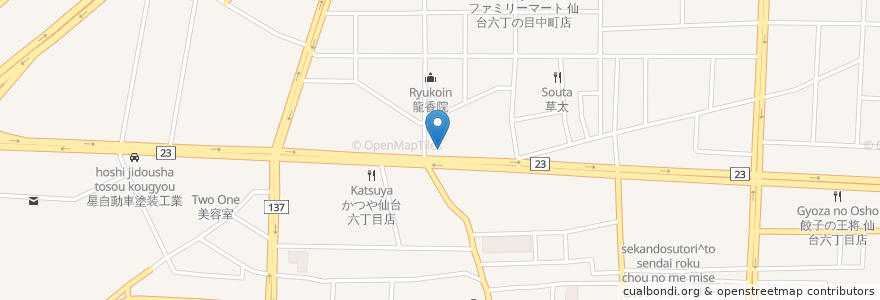Mapa de ubicacion de チャイニーズレストラン北竜 en Japão, 宮城県, 仙台市, 若林区.