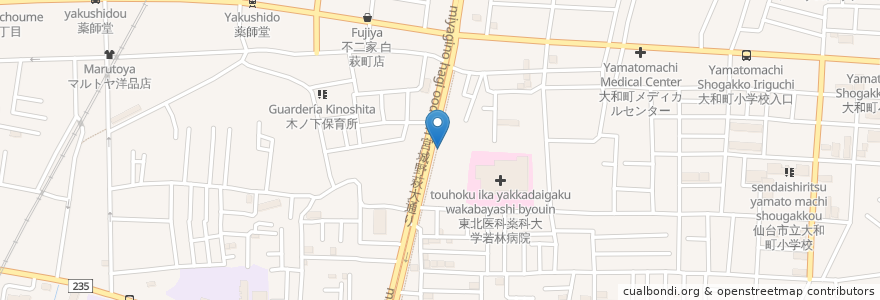 Mapa de ubicacion de ビッグボーイ仙台大和町店 en Japan, 宮城県, 仙台市, 若林区.
