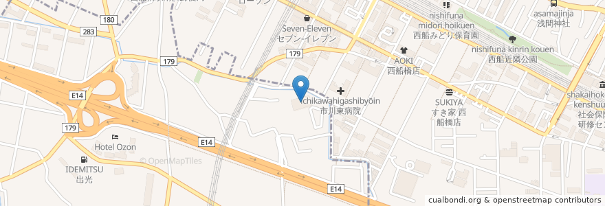 Mapa de ubicacion de 市川東病院 en Jepun, 千葉県.