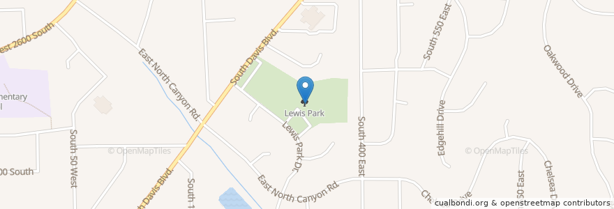 Mapa de ubicacion de Bathrooms Lewis Park en 美利坚合众国/美利堅合眾國, 犹他州 / 猶他州, Davis County, Bountiful.