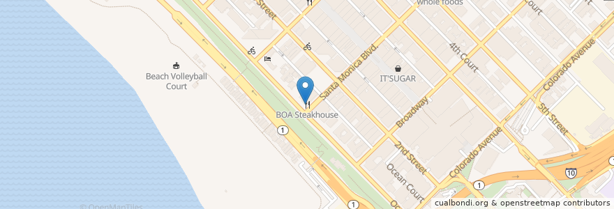 Mapa de ubicacion de BOA Steakhouse en アメリカ合衆国, カリフォルニア州, Los Angeles County.