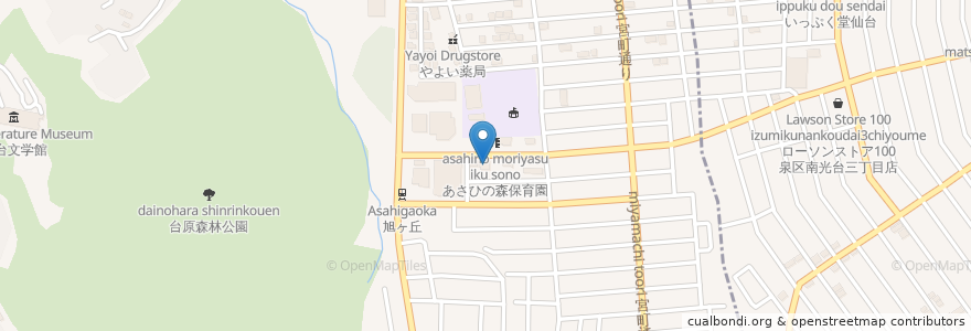 Mapa de ubicacion de 七十七銀行 旭ヶ丘支店 en اليابان, 宮城県, 仙台市, 青葉区.