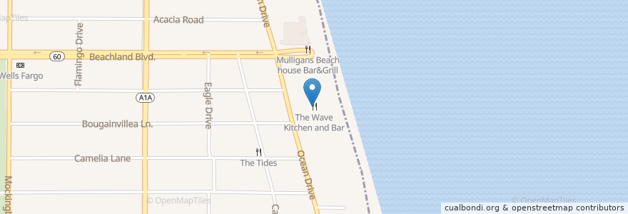 Mapa de ubicacion de The Wave Kitchen and Bar en Vereinigte Staaten Von Amerika, Florida, Indian River County, Vero Beach.