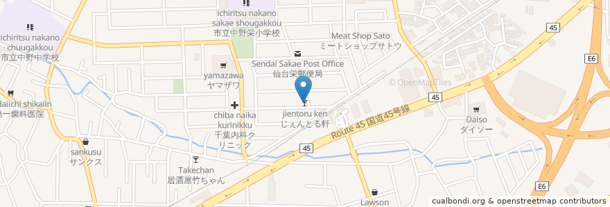 Mapa de ubicacion de きまぐれ酒場 楽屋 en Япония, Мияги, 仙台市, 宮城野区.