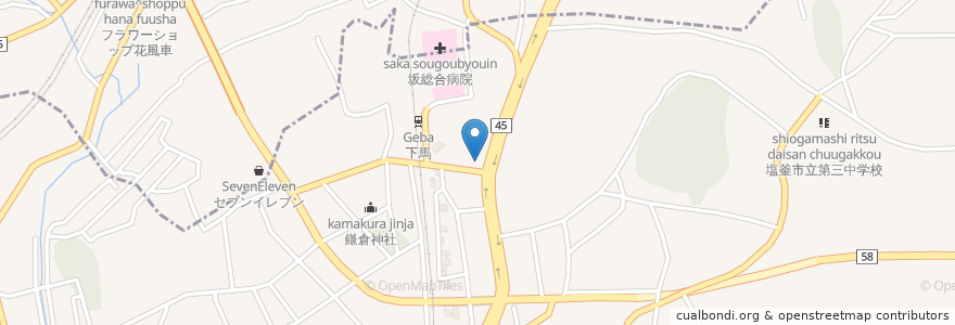 Mapa de ubicacion de 三浦薬局 en Japon, Préfecture De Miyagi, 多賀城市, 塩竈市.
