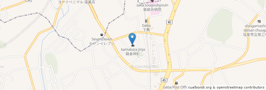 Mapa de ubicacion de 鎌倉神社 en اليابان, 宮城県, 多賀城市, 塩竈市.