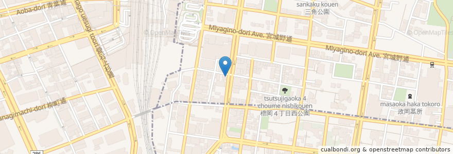 Mapa de ubicacion de 牛タン若 en Japão, 宮城県, 仙台市, 青葉区, 宮城野区.